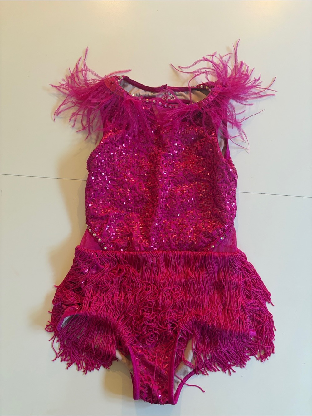 Weissman Hot Pink Sequin & Feather Fringe Dance Costume